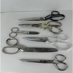 Vintage Set Of 6 Various Shears Scissors Chrome Made In Italy And USA Sewing